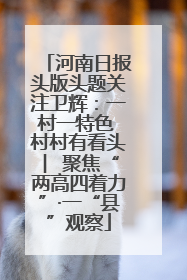 河南日报头版头题关注卫辉：一村一特色 村村有看头 ︳聚焦“两高四着力”·一“县”观察
